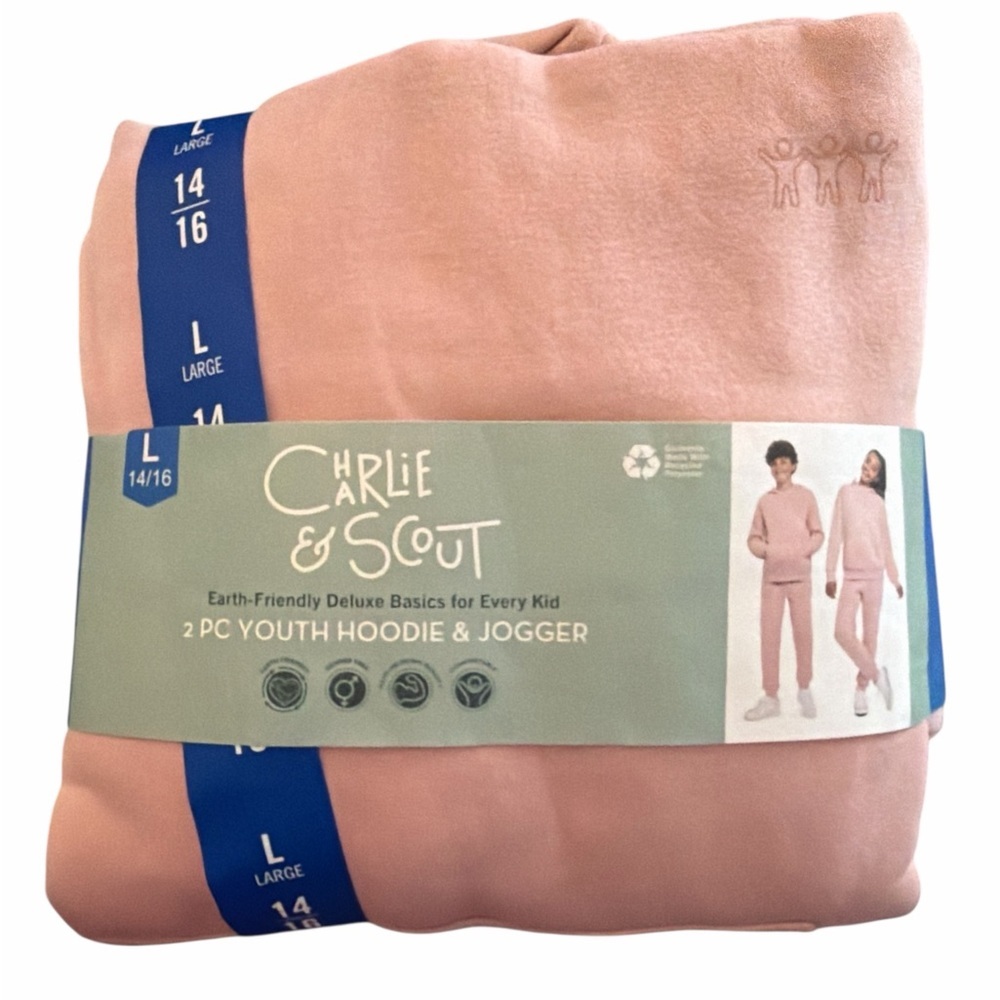 Charlie & Scout Youth Fleece Hoodie and Joggers 2-Piece Set -Pink L (14/16) NWT